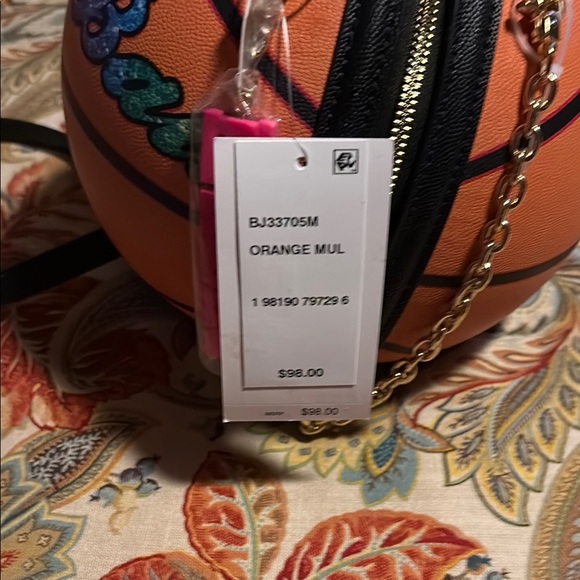 Betsey Johnson Crossbody/Satchel Basketball Bag Orange Black NWT - Picture 5 of 7